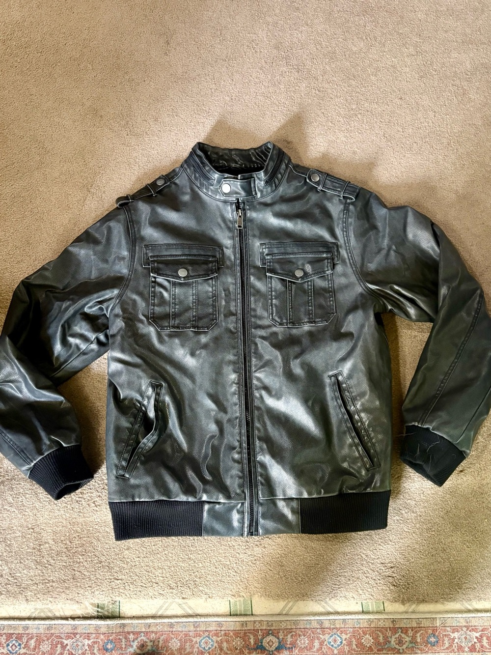 Structure Black Faux Leather Bomber Jacket